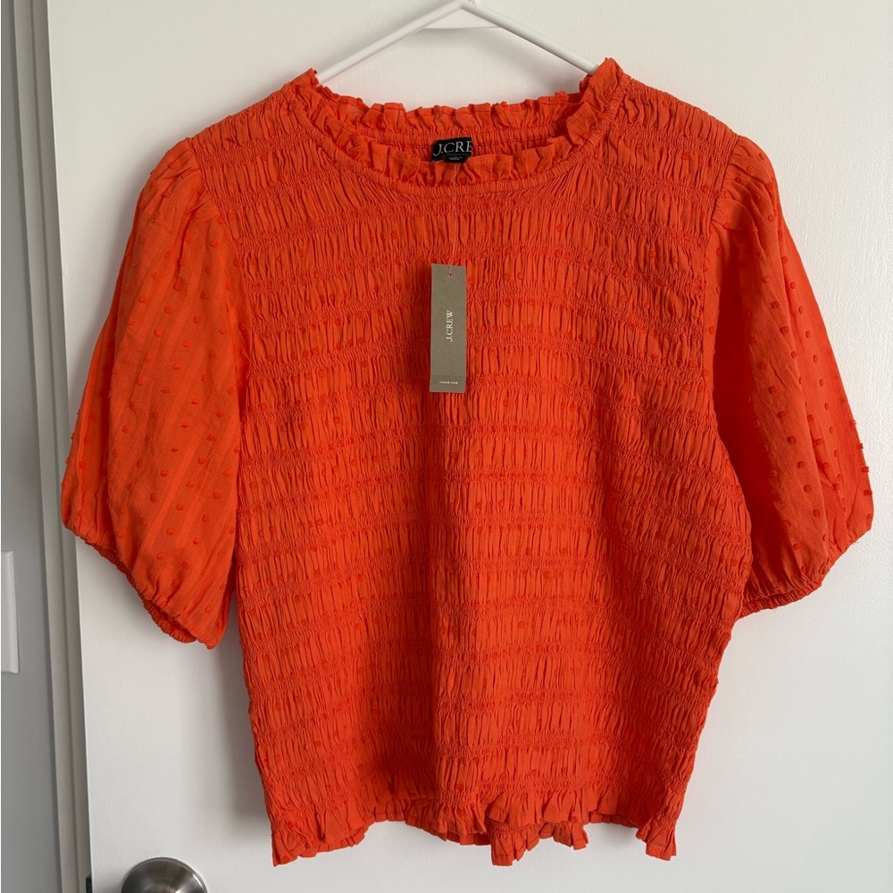 NWT J.Crew Orange Smocked Short Sleeve Blouse